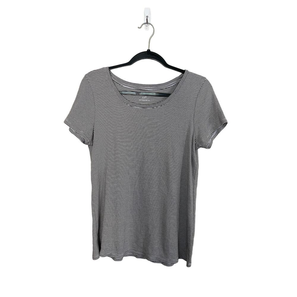 J. Jill Pima Cotton Gray White Stripe Short Sleeve T Shirt Women’s Size M